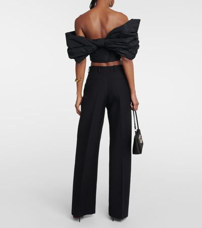 Shop Nina Ricci Off-shoulder Twill Crop Top In Black