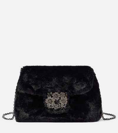 Shop Roger Vivier Rv Bouquet Mini Faux Fur Shoulder Bag In Black