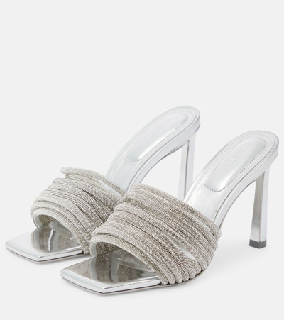 Simkhai Lena Metallic Multi Crystal Strap Mules In Silver