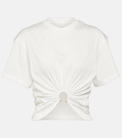Shop Paco Rabanne Embellished Cotton Jersey Crop Top In White