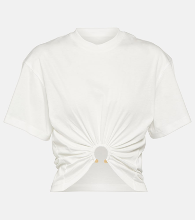 Shop Rabanne Embellished Cotton Jersey Crop Top In White