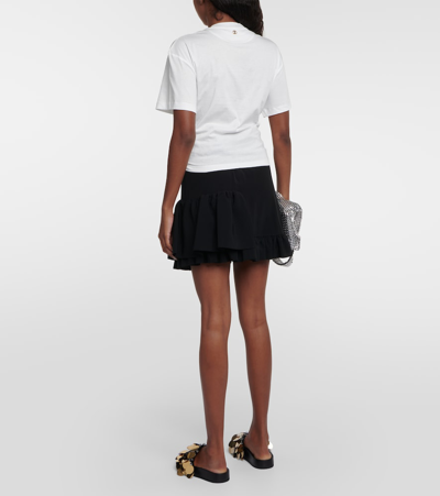Rabanne White Crewneck Top With Short Sleeves And Ruched Cut-out On The Front In Cotton Woman In White