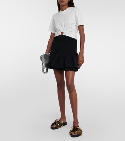 Rabanne White Crewneck Top With Short Sleeves And Ruched Cut-out On The Front In Cotton Woman In White