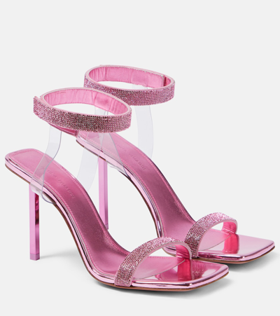 Shop Amina Muaddi Rih Crystal-embellished Sandals In Pink