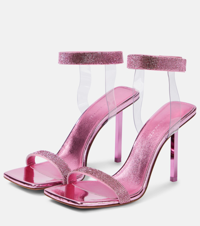 Shop Amina Muaddi Rih Crystal-embellished Sandals In Pink