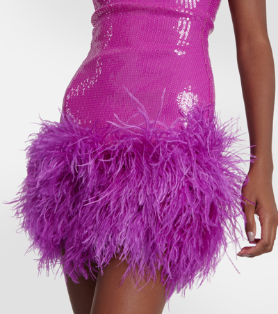 Shop David Koma Sequined Feather-trimmed Minidress In Purple
