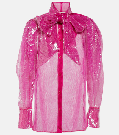 Shop Nina Ricci Sequined Sheer Blouse In Pink
