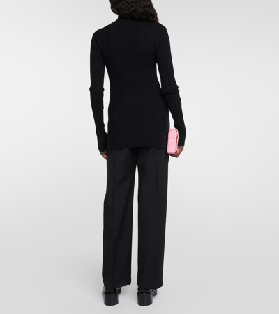 Shop Plan C Ribbed-knit Wool Sweater In Black