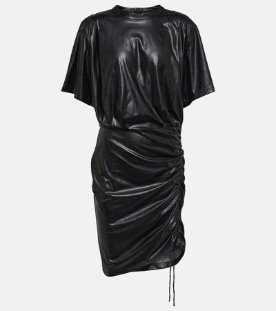 Shop Marant Etoile Balesi Ruched Faux Leather Minidress In Black