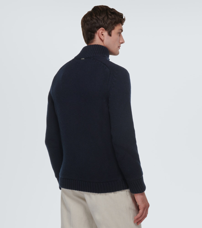 Shop Herno Ribbed-knit Wool Cardigan In Blue