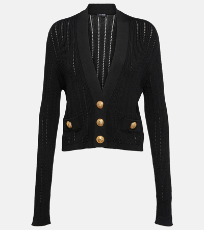 Shop Balmain Cropped Knit Cardigan In Black