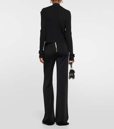 Balmain Cropped Knit Viscose Cardigan In Black