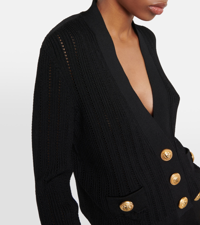 Balmain Cropped Knit Viscose Cardigan In Black