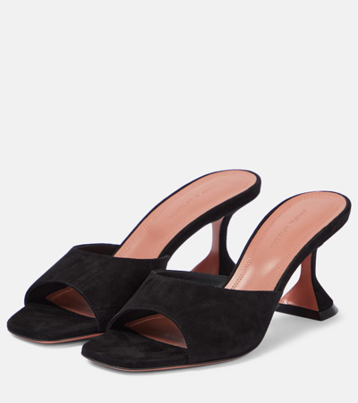 Amina Muaddi Lupita Suede Pedestal Mule Sandals In Black