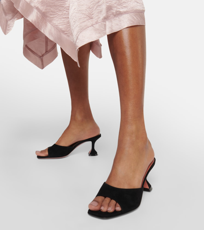 Amina Muaddi Lupita Suede Pedestal Mule Sandals In Black