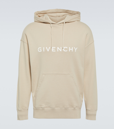 Shop Givenchy Archetype Logo Cotton Jersey Hoodie In Beige