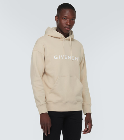 Shop Givenchy Archetype Logo Cotton Jersey Hoodie In Beige