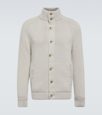 Shop Herno Ribbed-knit Wool Cardigan In Grey