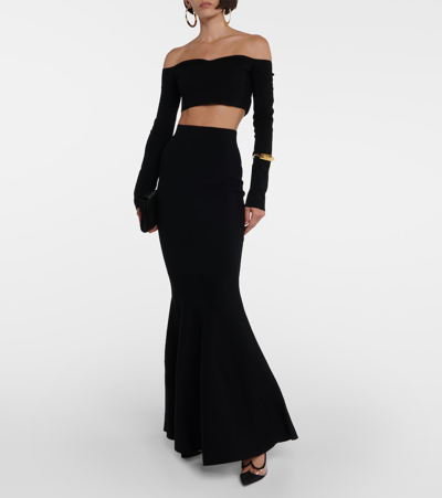 Shop Nina Ricci High-rise Wool-blend Maxi Skirt In Black