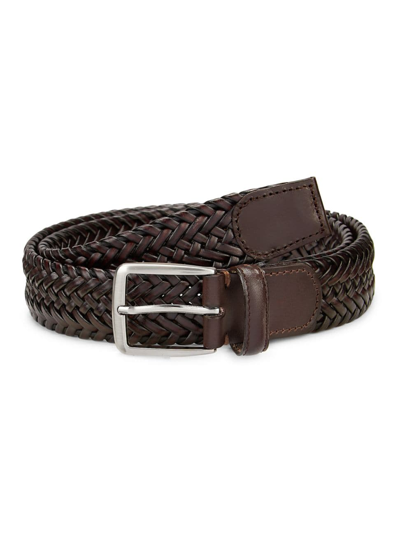 Shop Saks Fifth Avenue Men's Collection Woven Leather Belt In Java