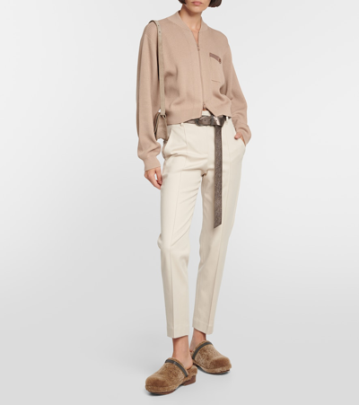 Shop Brunello Cucinelli Cotton-blend Slim Pants In Beige