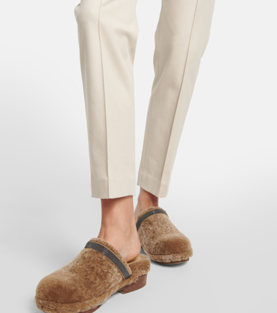 Shop Brunello Cucinelli Cotton-blend Slim Pants In Beige