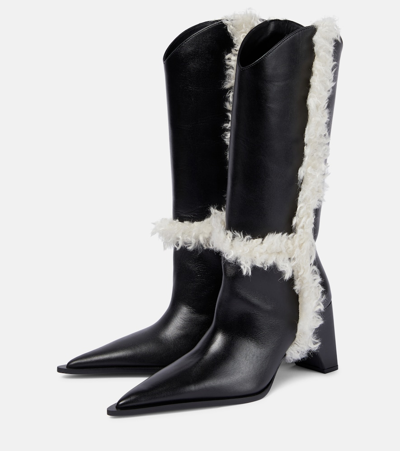 Shop Coperni Bridge Faux Shearling-trimmed Knee-high Boots In Black