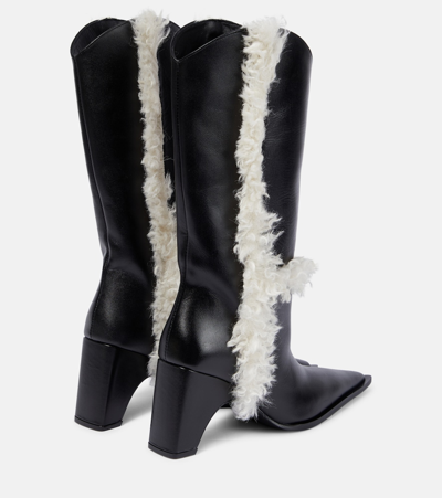 Shop Coperni Bridge Faux Shearling-trimmed Knee-high Boots In Black