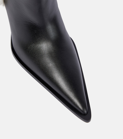Shop Coperni Bridge Faux Shearling-trimmed Knee-high Boots In Black