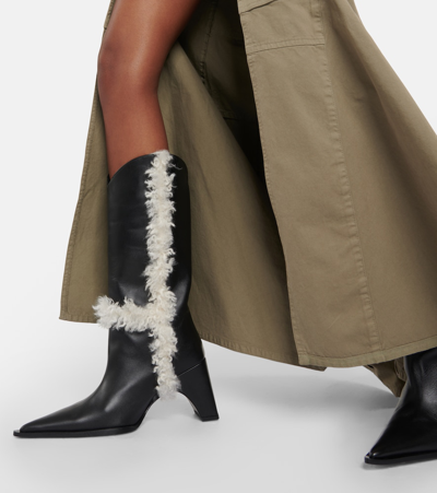 Coperni Bridge Faux Shearling-trimmed Knee-high Boots In Black