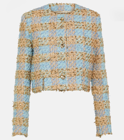 Shop Nina Ricci Checked Tweed Jacket In Blue
