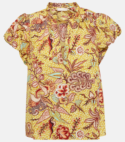 Shop Ulla Johnson Evelyn Floral Cotton Blouse In Yellow