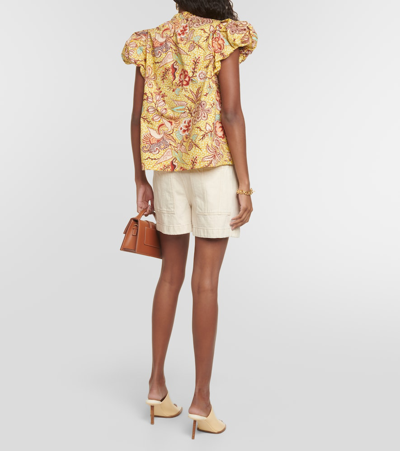 Shop Ulla Johnson Evelyn Floral Cotton Blouse In Yellow