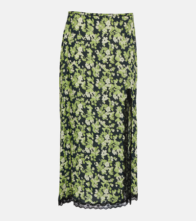 Shop Rixo London Sibilla Floral Lace-trimmed Midi Skirt In Multicoloured