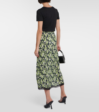 Shop Rixo London Sibilla Floral Lace-trimmed Midi Skirt In Multicoloured