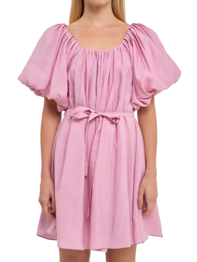 Shop Endless Rose Women's Pleated Detail Puff Sleeve Mini Dress In Pink