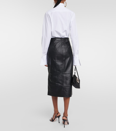 Shop Nina Ricci High-rise Leather Pencil Skirt In Black