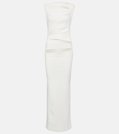 Shop Christopher Esber Cutout Ribbed-knit Paneled Maxi Dress In White
