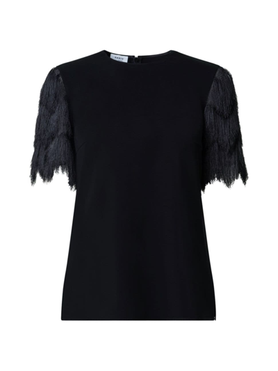 Shop Akris Punto Women's Fringe Short-sleeve Blouse In Black