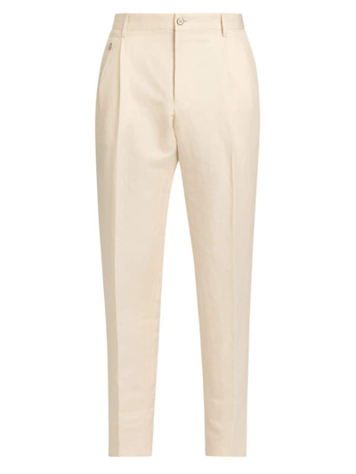 Shop Dolce & Gabbana Men's Linen & Cotton-blend Pants In Panna