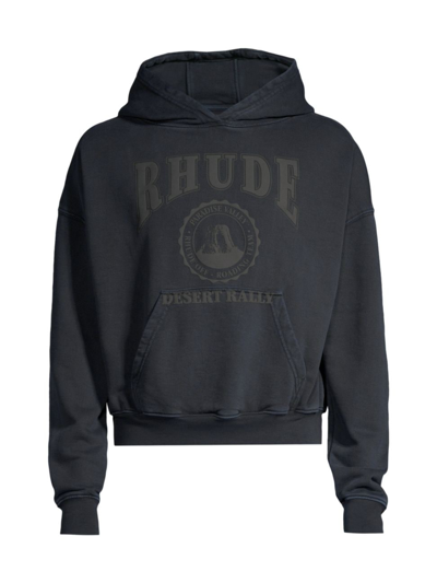 Shop Rhude Men's Desert Valley Logo Cropped Hoodie In Black