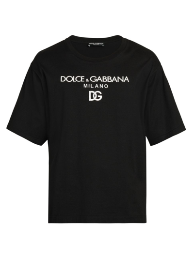 Shop Dolce & Gabbana Men's Logo Embroidered Cotton T-shirt In Nero
