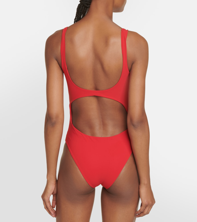 Shop Magda Butrym Floral-appliqué Cutout Swimsuit In Red