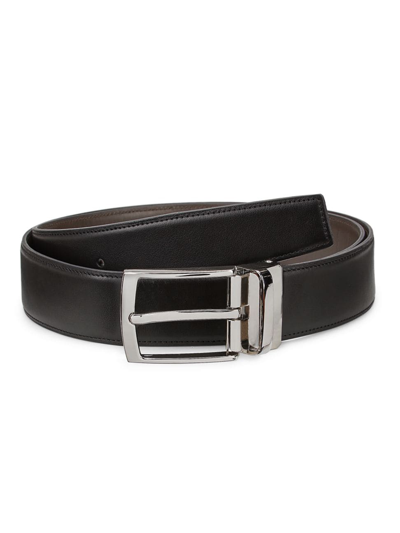 Shop Saks Fifth Avenue Men's Collection Reversible Leather Belt In Moonless
