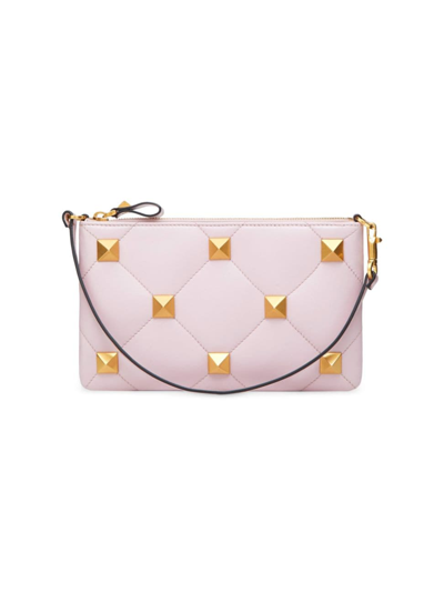 Shop Valentino Women's Roman Stud Nappa Leather Clutch Bag In Water Lilac