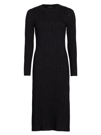 Shop Saks Fifth Avenue Women's Metallic Rib-knit Midi-dress In Black