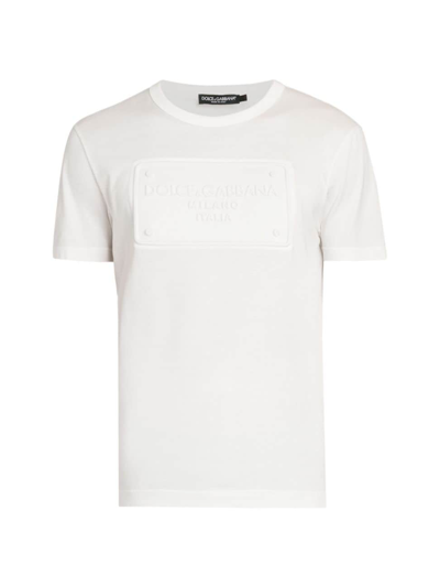 Shop Dolce & Gabbana Men's Embossed Logo Cotton T-shirt In Bianco