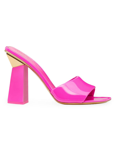 Shop Valentino Women's One Stud Hyper Slide Sandals In Patent Leather In Pink