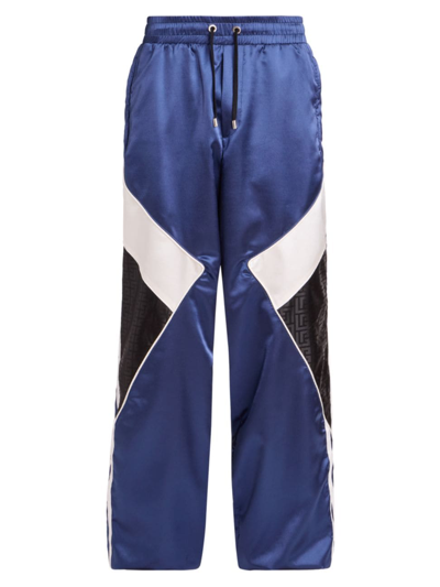 Shop Balmain Men's Satin Monogram Track Pants In Blue