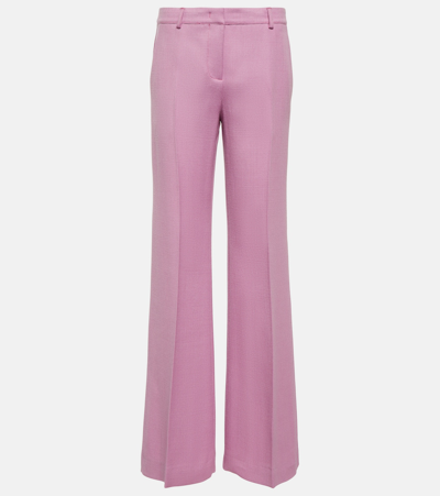 Shop Etro Wide-leg Wool-blend Pants In Pink